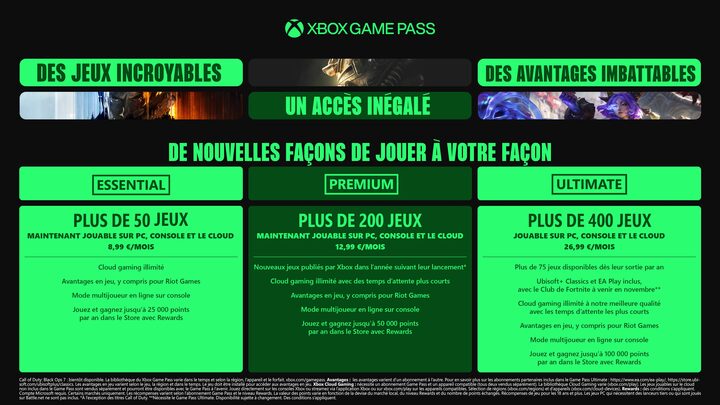 Les trois formules Xbox Game Pass.