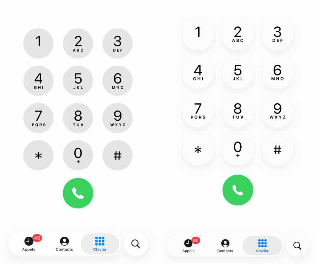 iOS 26 à gauche, iOS 26.1 à droite. iOS 26 à gauche, iOS 26.1 à droite.
