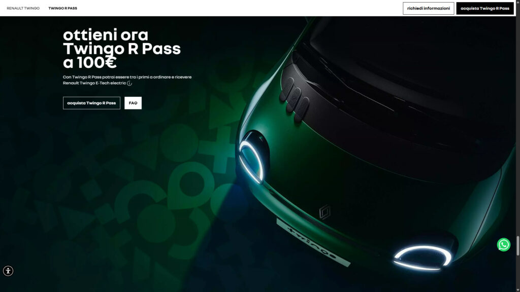 Capture du R-Pass Twingo sur le site italien // Source : Renault Italia Capture du R-Pass Twingo sur le site italien // Source : Renault Italia