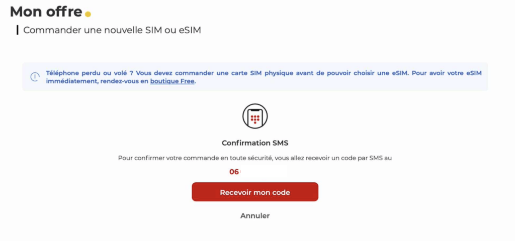 Pour demander une nouvelle eSIM chez Free, il faut un code reçu par SMS lol.