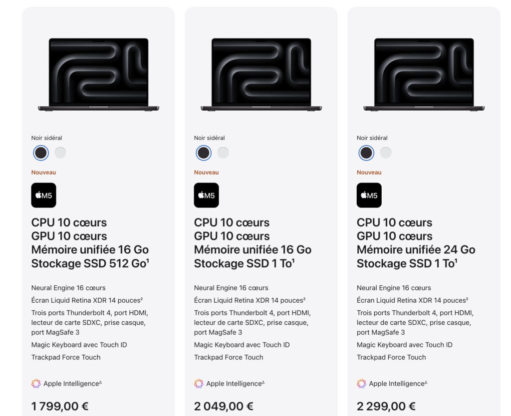 Les trois configurations mises en avant par Apple.