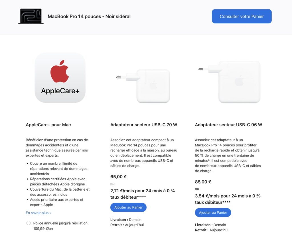 Quand on ajoute un Mac au panier, Apple propose de rajouter un chargeur. Quand on ajoute un Mac au panier, Apple propose de rajouter un chargeur.