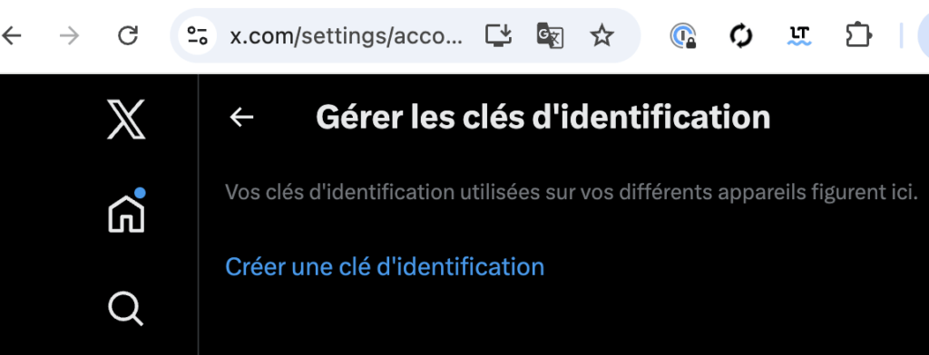 La gestion des passkeys sur X.com. La gestion des passkeys sur X.com.