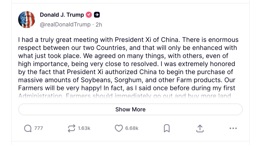 Donald Trump s'est félicité de son accord avec Xi Jinping.