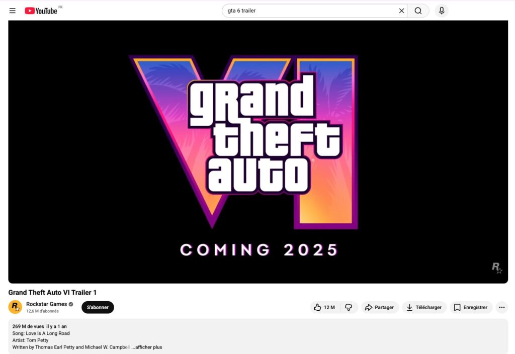 Le trailer de GTA 6 cumule 269 097 872 vues au 17 novembre 2025. // Source : Rockstar Games