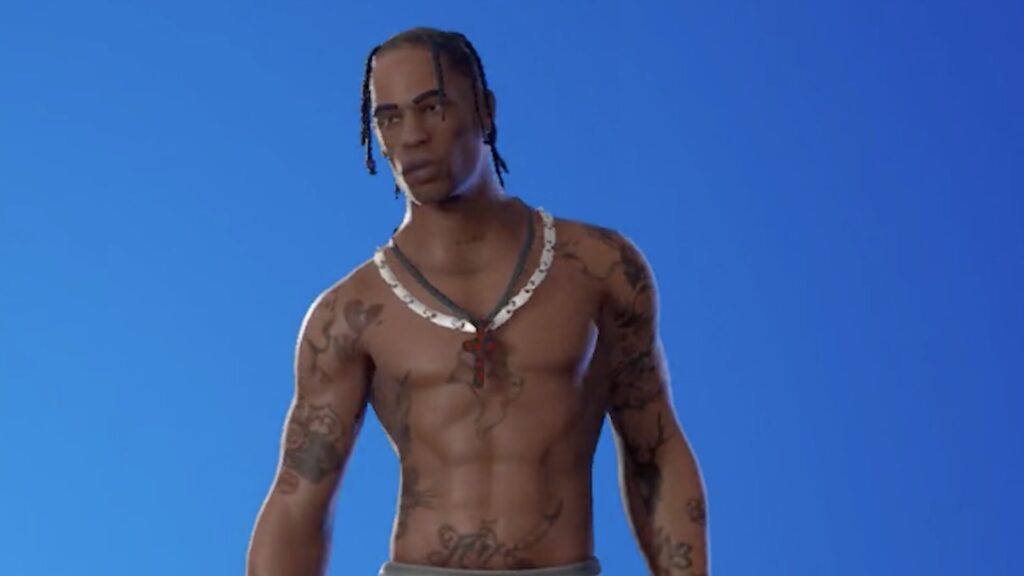 Travis Scott dans Fortnite n'a aucun téton // Source : Fortnite.GG Travis Scott dans Fortnite n'a aucun téton // Source : Fortnite.GG