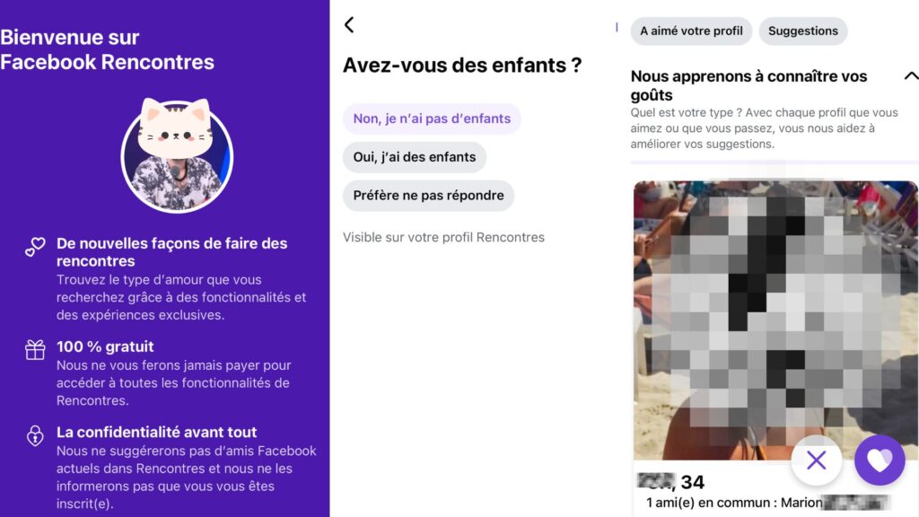 Facebook Dating. // Source : Numerama Facebook Dating. // Source : Numerama