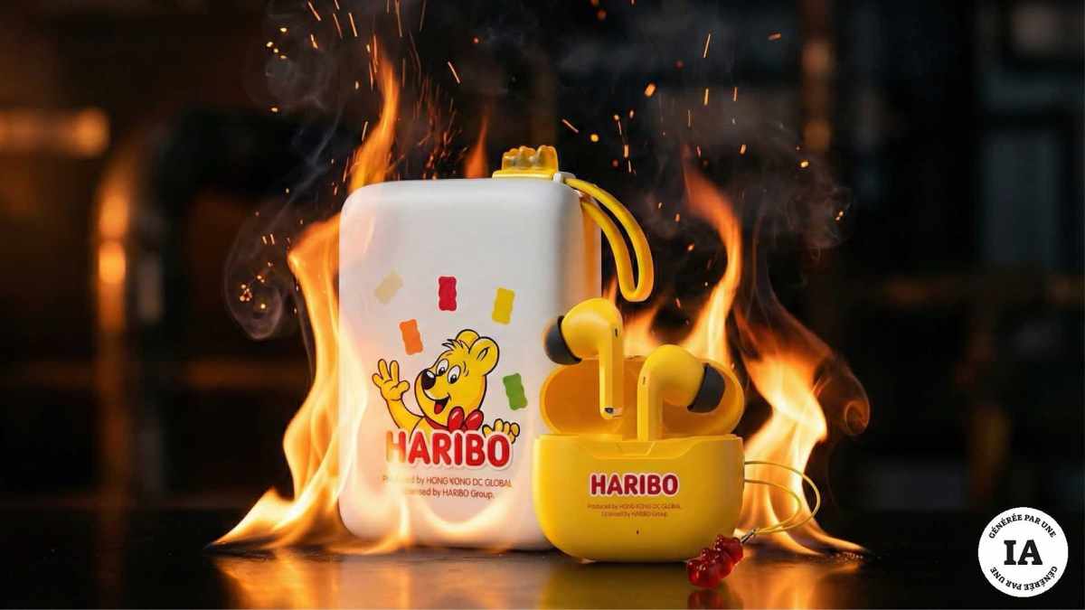 Les accessoires Haribo en feu. // Source : Image générée par Nano Banana Pro Les accessoires Haribo en feu. // Source : Image générée par Nano Banana Pro