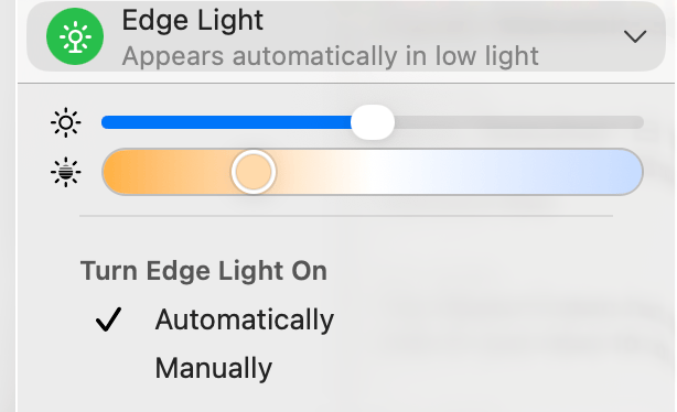 Dans les réglages de Edge Light, on peut changer la température de la lumière virtuelle. Dans les réglages de Edge Light, on peut changer la température de la lumière virtuelle.