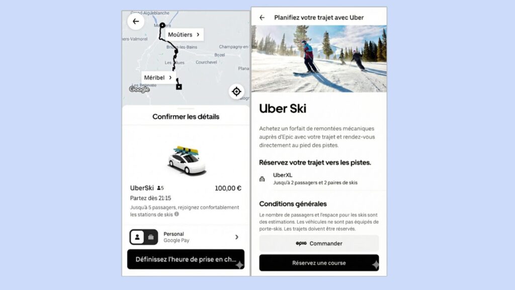 Une réservation via Uber Ski. // Source : Capture d'écran Une réservation via Uber Ski. // Source : Capture d'écran