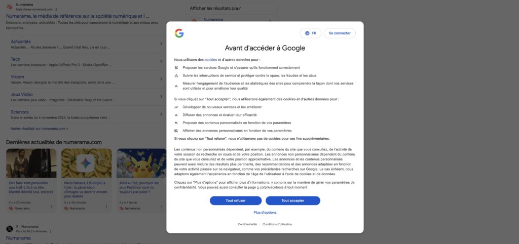Le bandeau RGPD sur les pages Google, c'est bientôt fini. Le bandeau RGPD sur les pages Google, c'est bientôt fini.