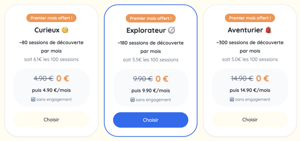 Pour 80 sessions par mois, comptez 4,90 euros par mois. Pour 80 sessions par mois, comptez 4,90 euros par mois.