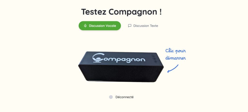 Sur son site, Compagnon permet de tester son assistant vocal. Sur son site, Compagnon permet de tester son assistant vocal.