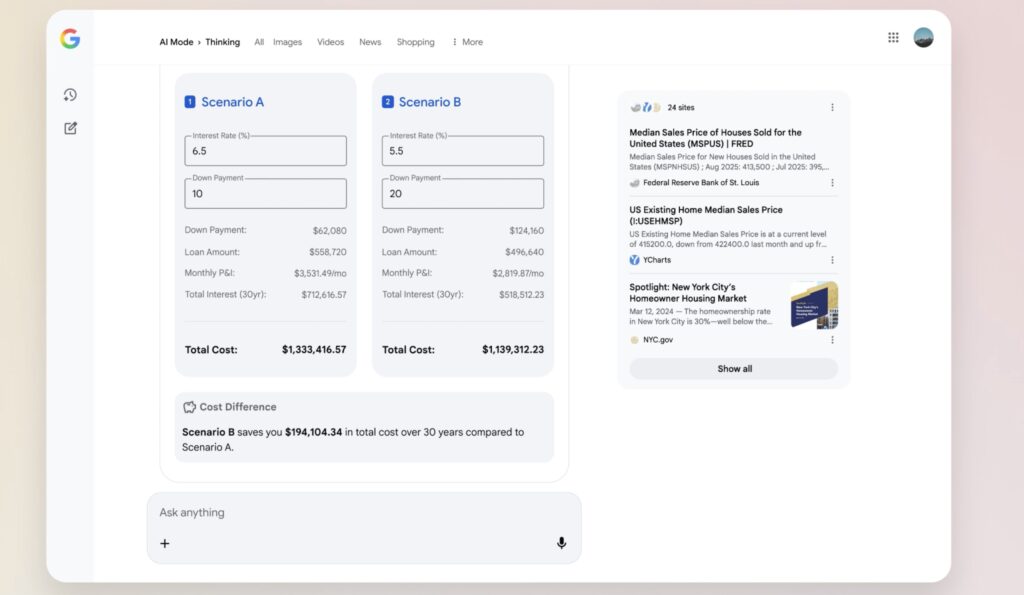 Depuis Google Search, Gemini 3.0 Pro peut générer des comparateurs en fonction de vos demandes. Depuis Google Search, Gemini 3.0 Pro peut générer des comparateurs en fonction de vos demandes.