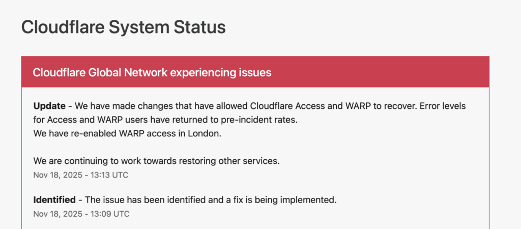 Cloudflare commence à restaurer ses services. Cloudflare commence à restaurer ses services.