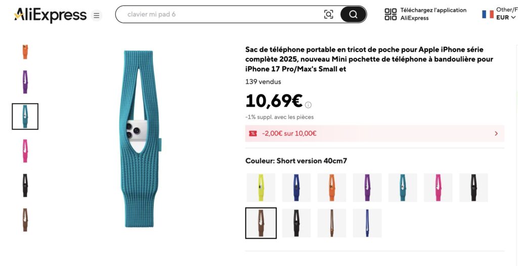 Sur AliExpress, on trouve aussi bien la petite version que la grande version, avec 2 euros d'écart au lieu de 90. Mais les descriptions indiquent que les couleurs peuvent être différentes.