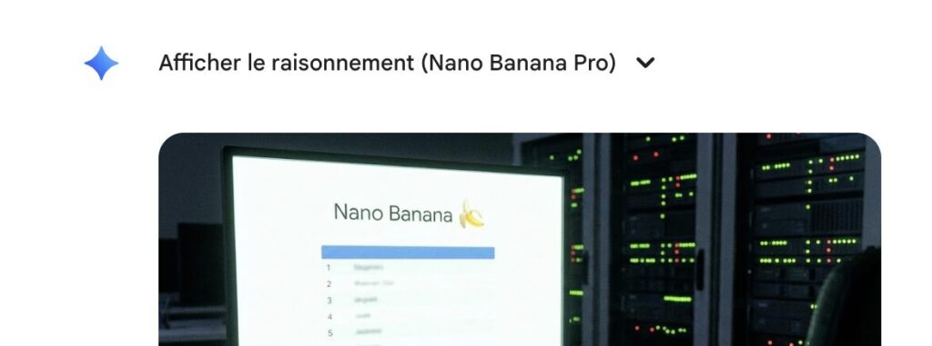 Quand Gemini génère une image, il affiche explicitement Nano Banana. Quand Gemini génère une image, il affiche explicitement Nano Banana.