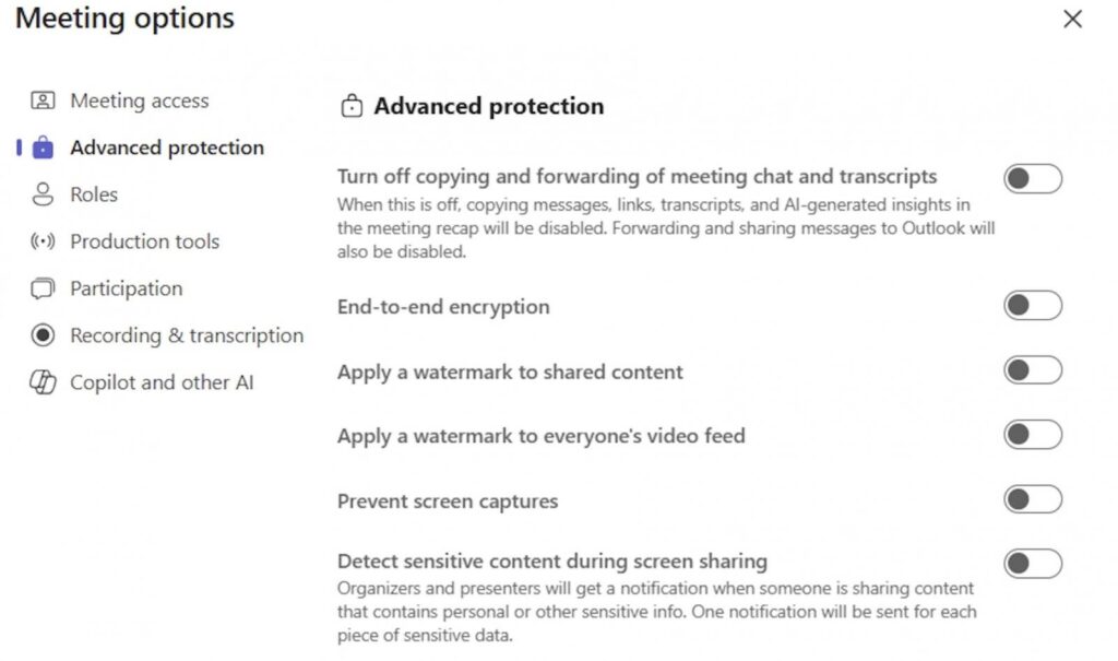 Il faudra se rendre dans les options avancées de la réunion pour activer cette nouvelle fonctionnalité // Source : Microsoft Il faudra se rendre dans les options avancées de la réunion pour activer cette nouvelle fonctionnalité // Source : Microsoft