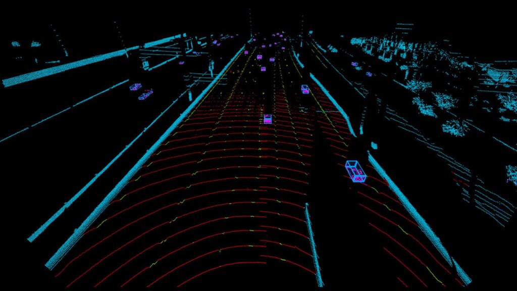 La perception de l'environnement par le LiDAR de Luminar // Source : Volvo La perception de l'environnement par le LiDAR de Luminar // Source : Volvo