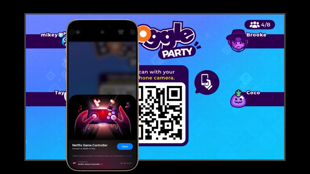 Pour accéder à la manette virtuelle, il faut scanner un QR code sur sa télé. Pour accéder à la manette virtuelle, il faut scanner un QR code sur sa télé.