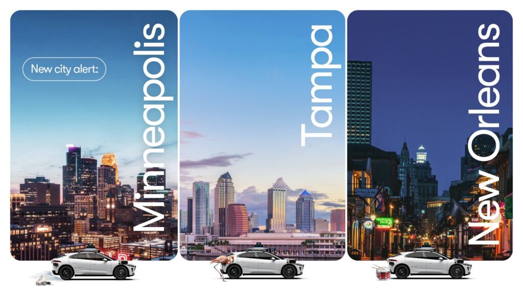 Waymo va se déployer dans trois nouvelles grandes villes américaines. // Source : Waymo Waymo va se déployer dans trois nouvelles grandes villes américaines. // Source : Waymo