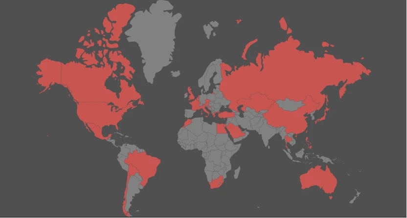 Pays du monde touchés par des incidents liés à cette attaque // Source : Fornitet Pays du monde touchés par des incidents liés à cette attaque // Source : Fornitet