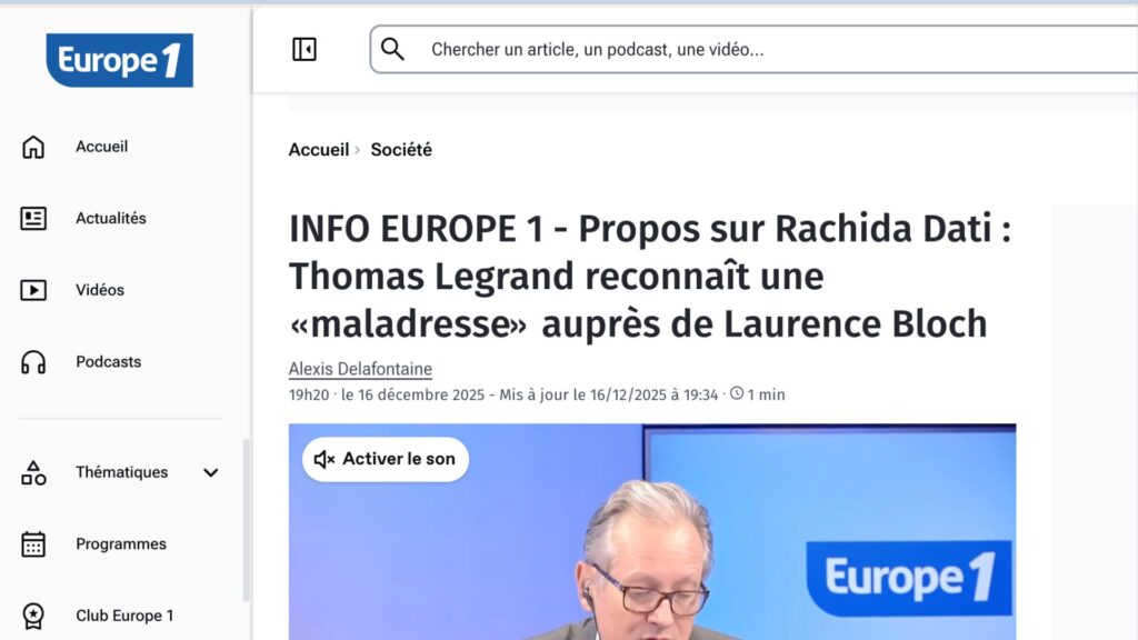 L'article publié par Europe1 le 16 décembre 2025. // Source : Europe 1 L'article publié par Europe1 le 16 décembre 2025. // Source : Europe 1