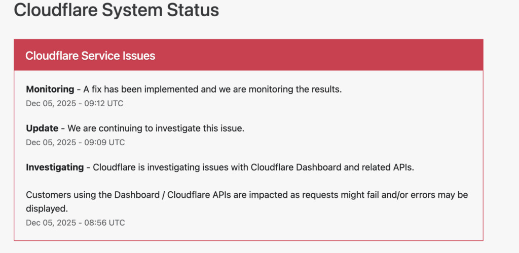 Message publié par Cloudflare à 10h12 // Source : cloudflarestatus.com