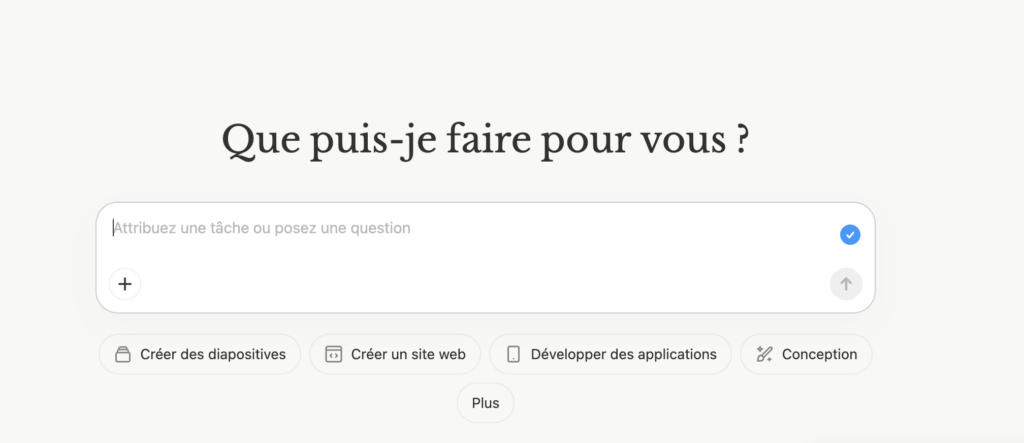 Dès la page d'accueil Manus met en avant ses capacités d'action  // Source : Capture d'écran Numerama