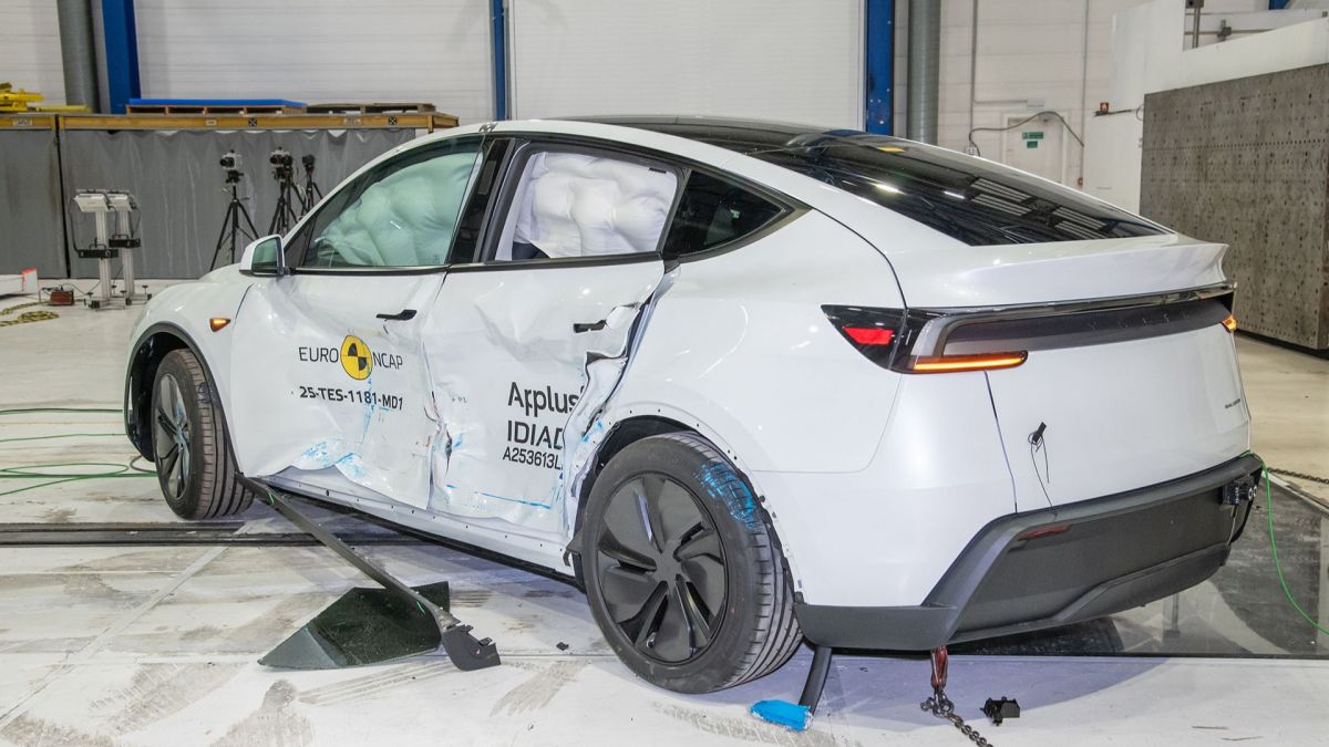 Le Tesla Model Y (2025) aux crash-tests Euro NCAP // Source : Euro NCAP Le Tesla Model Y (2025) aux crash-tests Euro NCAP // Source : Euro NCAP