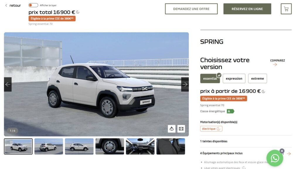 Prime CEE sur la Dacia Spring // Source : Capture site Dacia Prime CEE sur la Dacia Spring // Source : Capture site Dacia