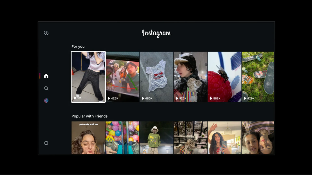 La page d'accueil d'Instagram for TV. La page d'accueil d'Instagram for TV.