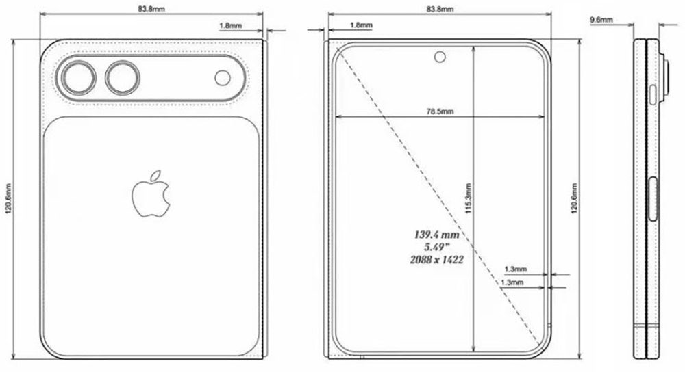 Les dimensions supposées de l'iPhone Fold.