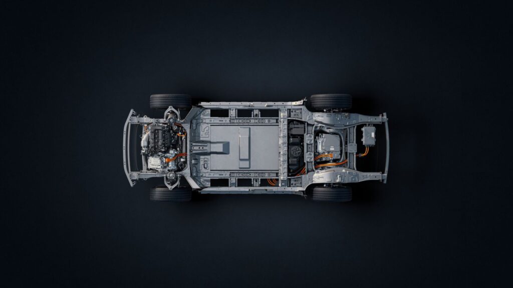 Le châssis d'une voiture électrique à prolongateur d'autonomie // Source : Li Auto