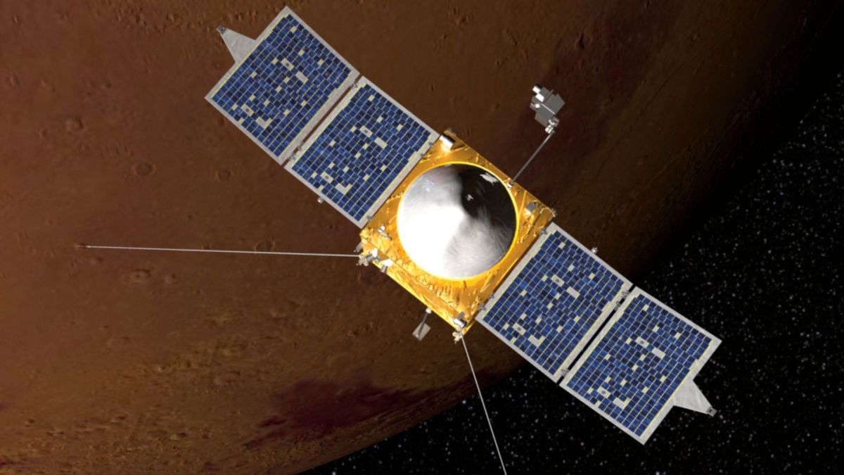 Vue d'artiste de MAVEN. // Source : Nasa/GFSC Vue d'artiste de MAVEN. // Source : Nasa/GFSC