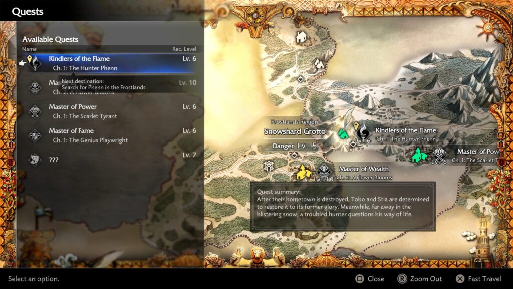 La carte d'Octopath Traveler 0 se découvre au fur et à mesure de l'aventure. // Source : Capture PS5 La carte d'Octopath Traveler 0 se découvre au fur et à mesure de l'aventure. // Source : Capture PS5