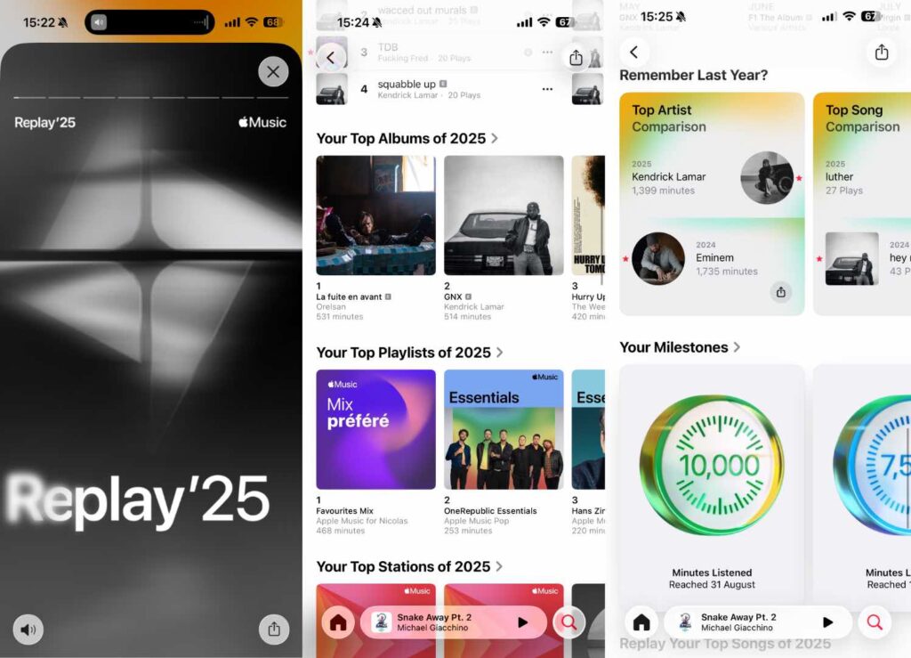 Captures d'écran de notre Apple Music Replay 2025. Captures d'écran de notre Apple Music Replay 2025.