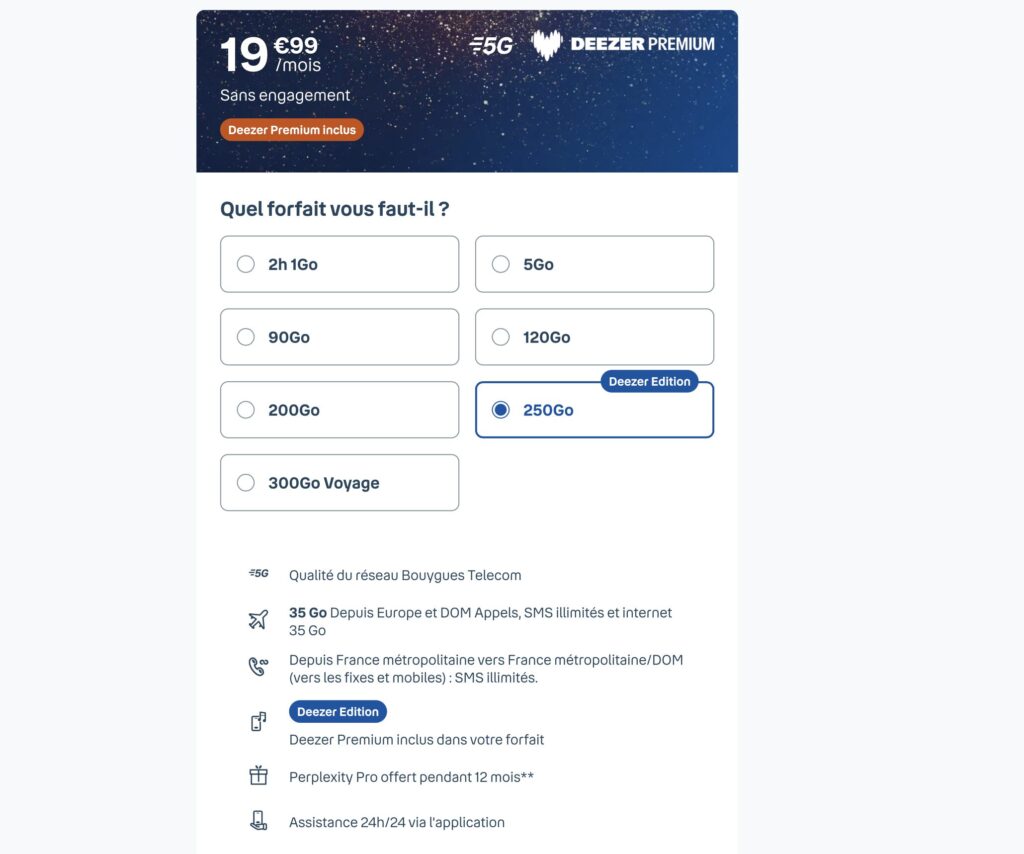 La page de souscription de l'offre B&You Deezer.