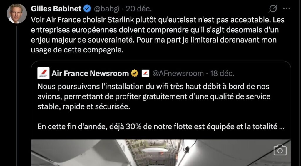 Gilles Babinet, pourtant spécialiste réputé du numérique, ne semble pas comprendre pourquoi Air France ne choisit par Eutelsat. Gilles Babinet, pourtant spécialiste réputé du numérique, ne semble pas comprendre pourquoi Air France ne choisit par Eutelsat.