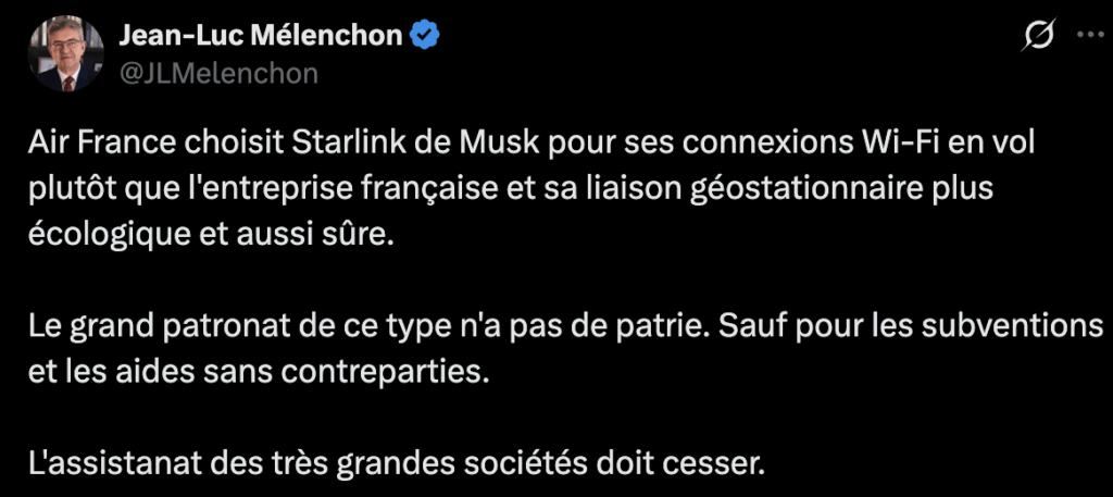 Le tweet de Jean-Luc Mélenchon, qui s'est joint à l'indignation le dimanche soir. Le tweet de Jean-Luc Mélenchon, qui s'est joint à l'indignation le dimanche soir.