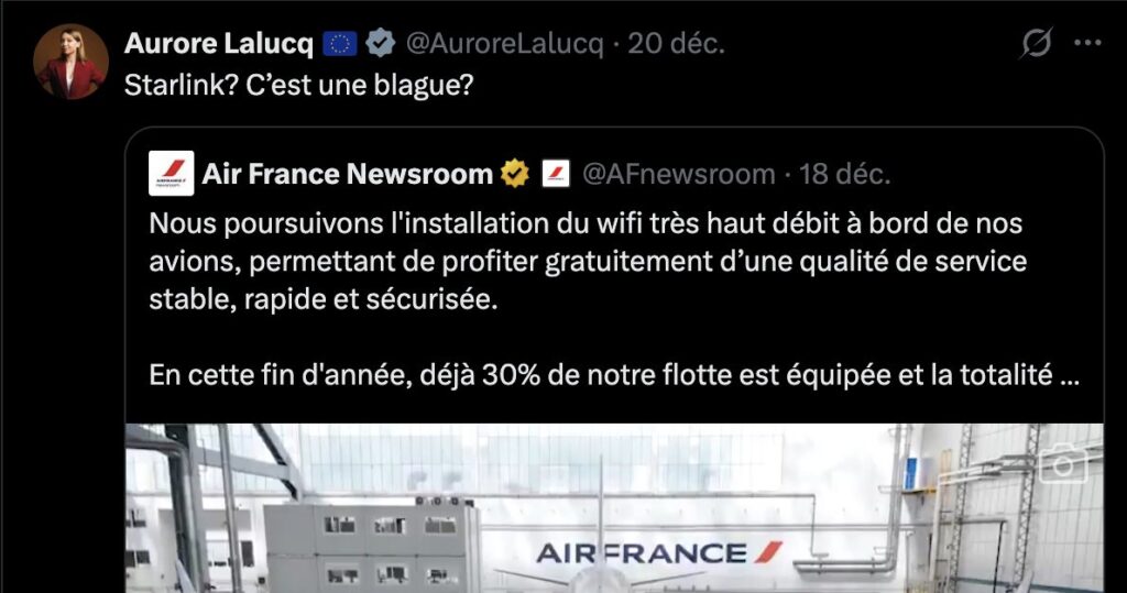 La députée européenne Aurore Lalucq a publié plusieurs tweets sur Starlink ce week-end. La députée européenne Aurore Lalucq a publié plusieurs tweets sur Starlink ce week-end.