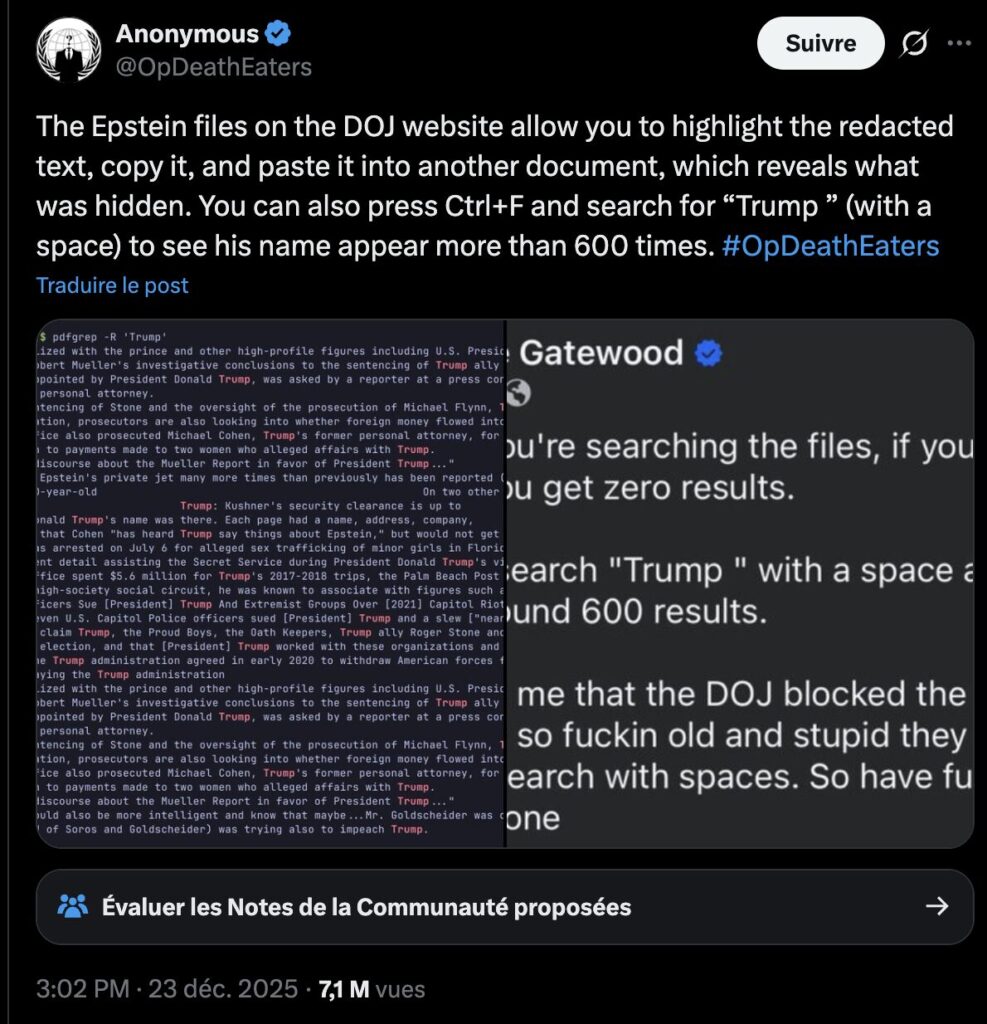 Le compte Anonymous révèle une erreur dans l'envoi des documents Epstein. Le compte Anonymous révèle une erreur dans l'envoi des documents Epstein.