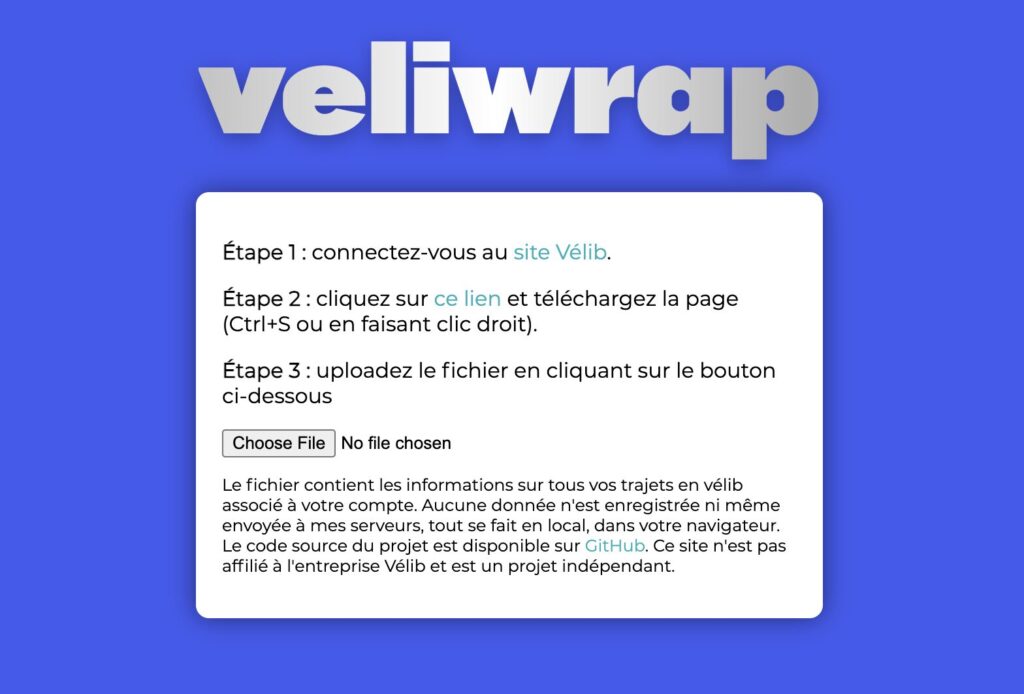 Les étapes sur le site Véliwrap.