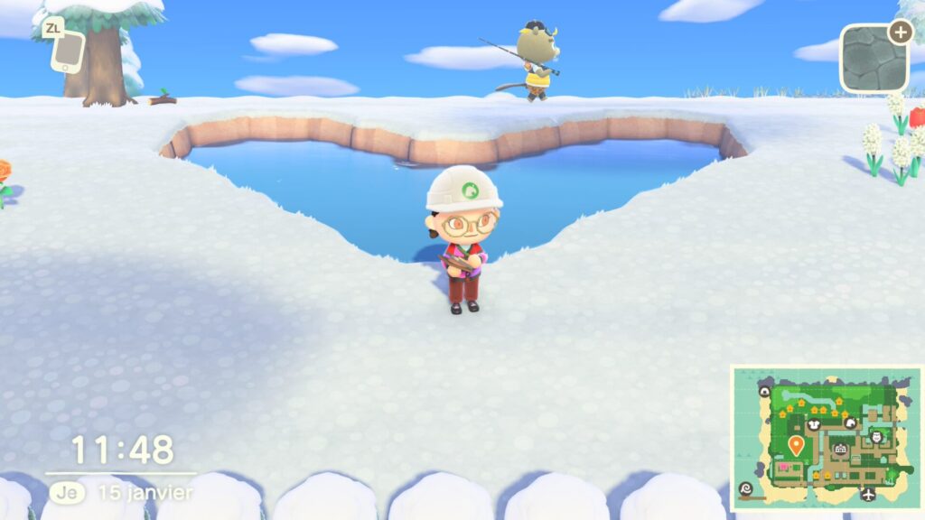 Un étang (plus ou moins) en forme de coeur dans Animal Crossing New Horizons. // Source : Capture d'écran Numerama Un étang (plus ou moins) en forme de coeur dans Animal Crossing New Horizons. // Source : Capture d'écran Numerama
