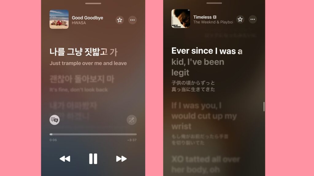 Nous avons donc testé l’outil avec des chansons populaires dans d’autres langues. // Source : Numerama / Apple Music Nous avons donc testé l’outil avec des chansons populaires dans d’autres langues. // Source : Numerama / Apple Music