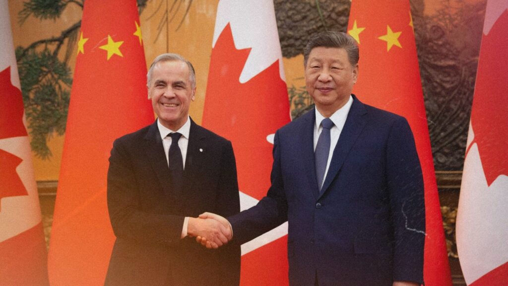 Mark Carney et Xi Jinping. // Source : Via X @MarkJCarney (photo recadrée et modifiée) Mark Carney et Xi Jinping. // Source : Via X @MarkJCarney (photo recadrée et modifiée)