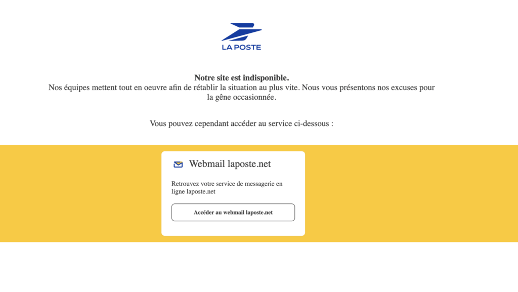 Site de La Poste le 1er Janvier au matin // Source : Capture d'écran Numerama