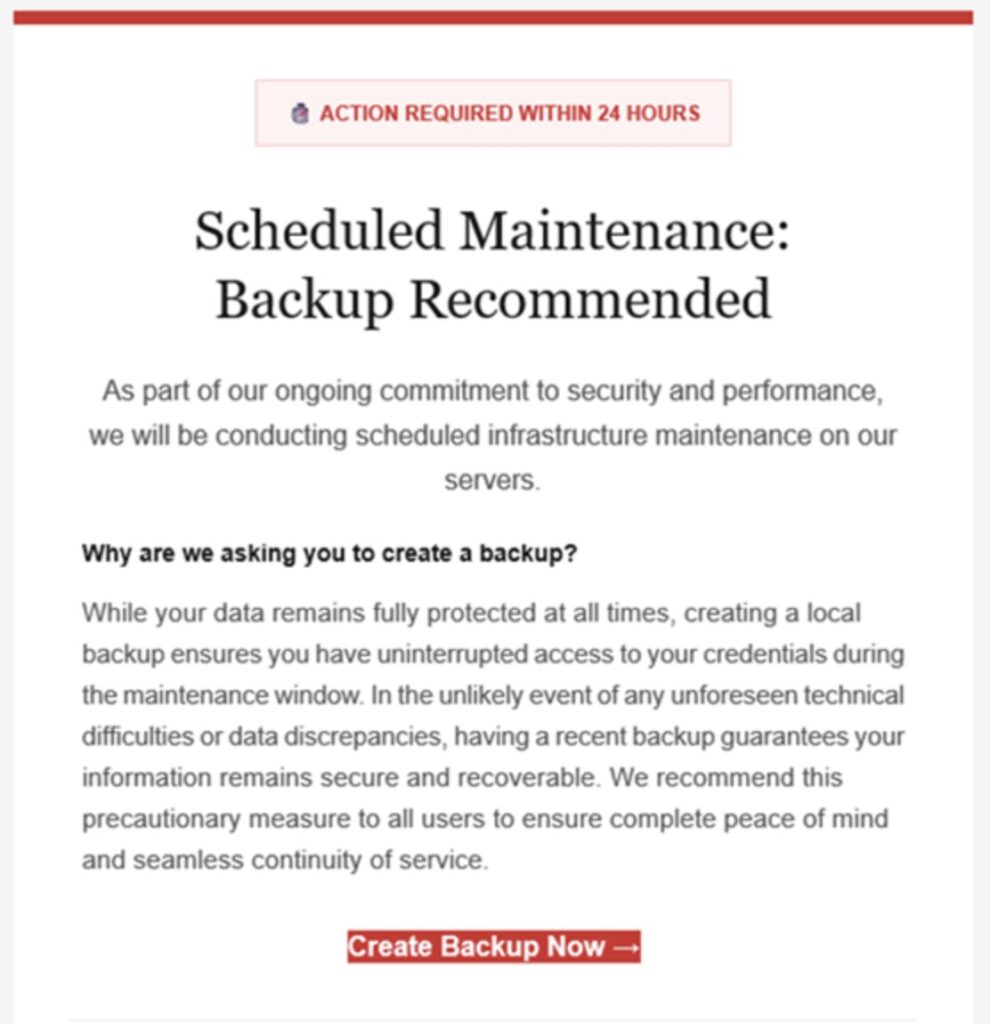 Corps d'un mail reçu par un utilisateur LastPass le 20 janvier 2025 // Source : LastPass Corps d'un mail reçu par un utilisateur LastPass le 20 janvier 2025 // Source : LastPass