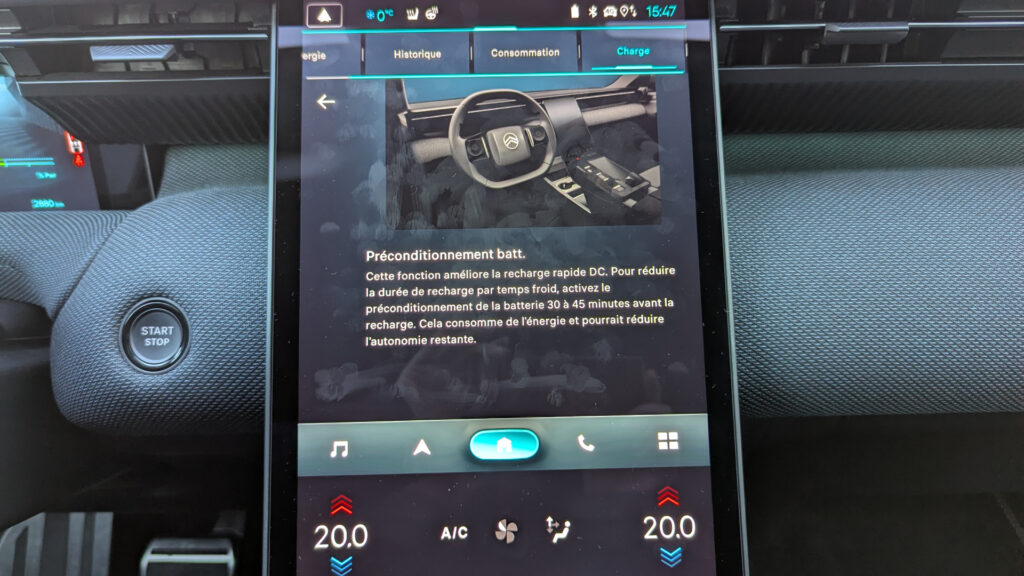 Préconditionnement de la batterie sur le Citroën ë-C5 Aircross // Source : Raphaelle Baut pour Numerama