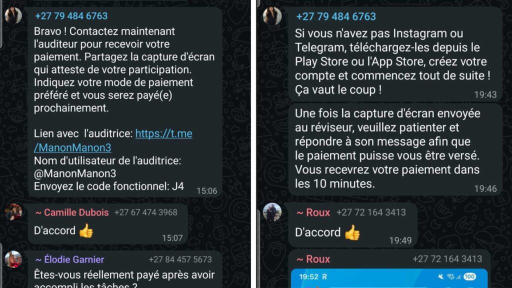 Groupe Whatsapp d'arnaque à la tâche // Source : Capture d'écran Numerama Groupe Whatsapp d'arnaque à la tâche // Source : Capture d'écran Numerama
